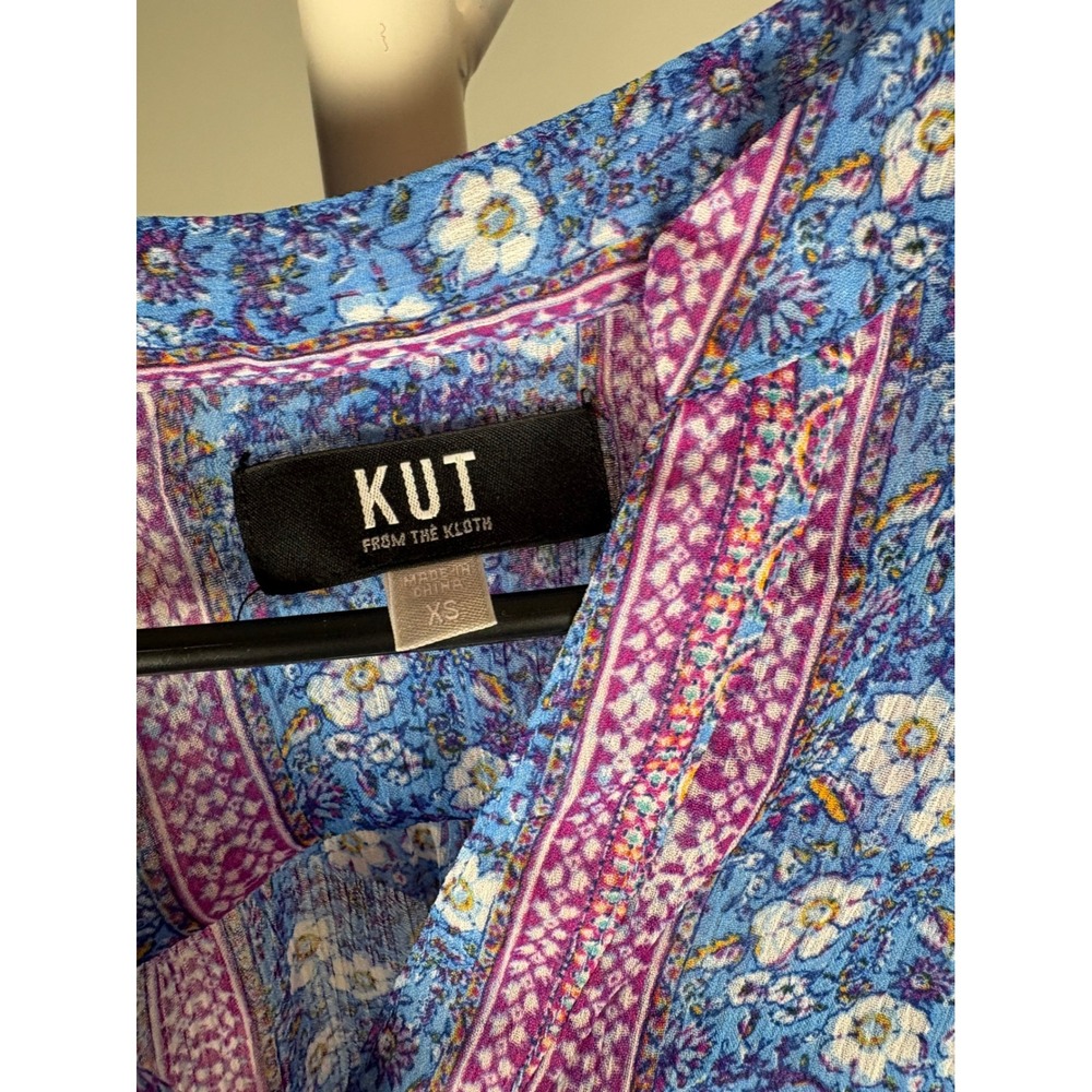 KUT from the Kloth Blue Floral Border Print Button Down Blouse XS KT32138 Boho - Picture 5 of 6